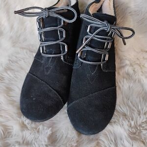 Toms Black Suede Wedge Booties